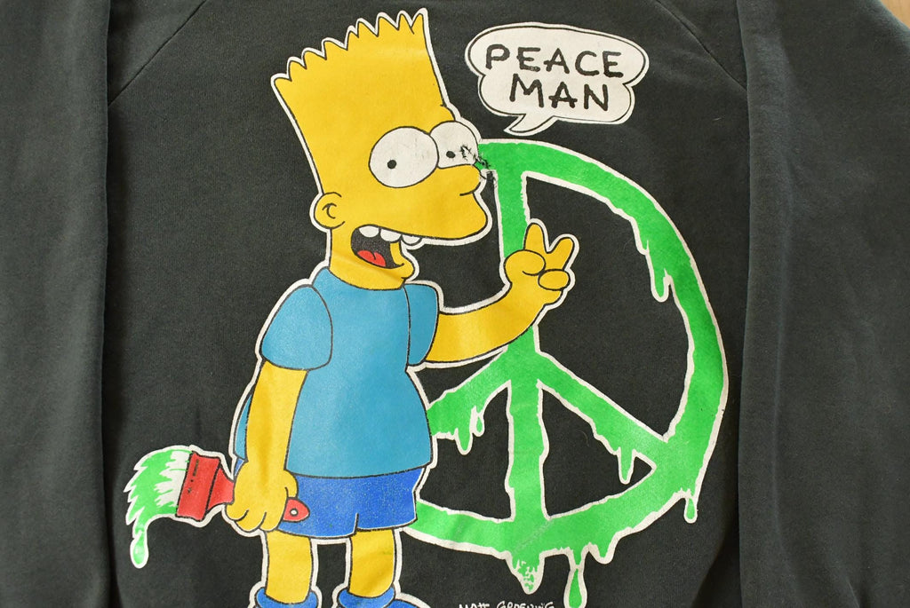 Vintage 1990s Bart Simpson Peace Man Graphic Crewneck Sweatshirt Men's XL
