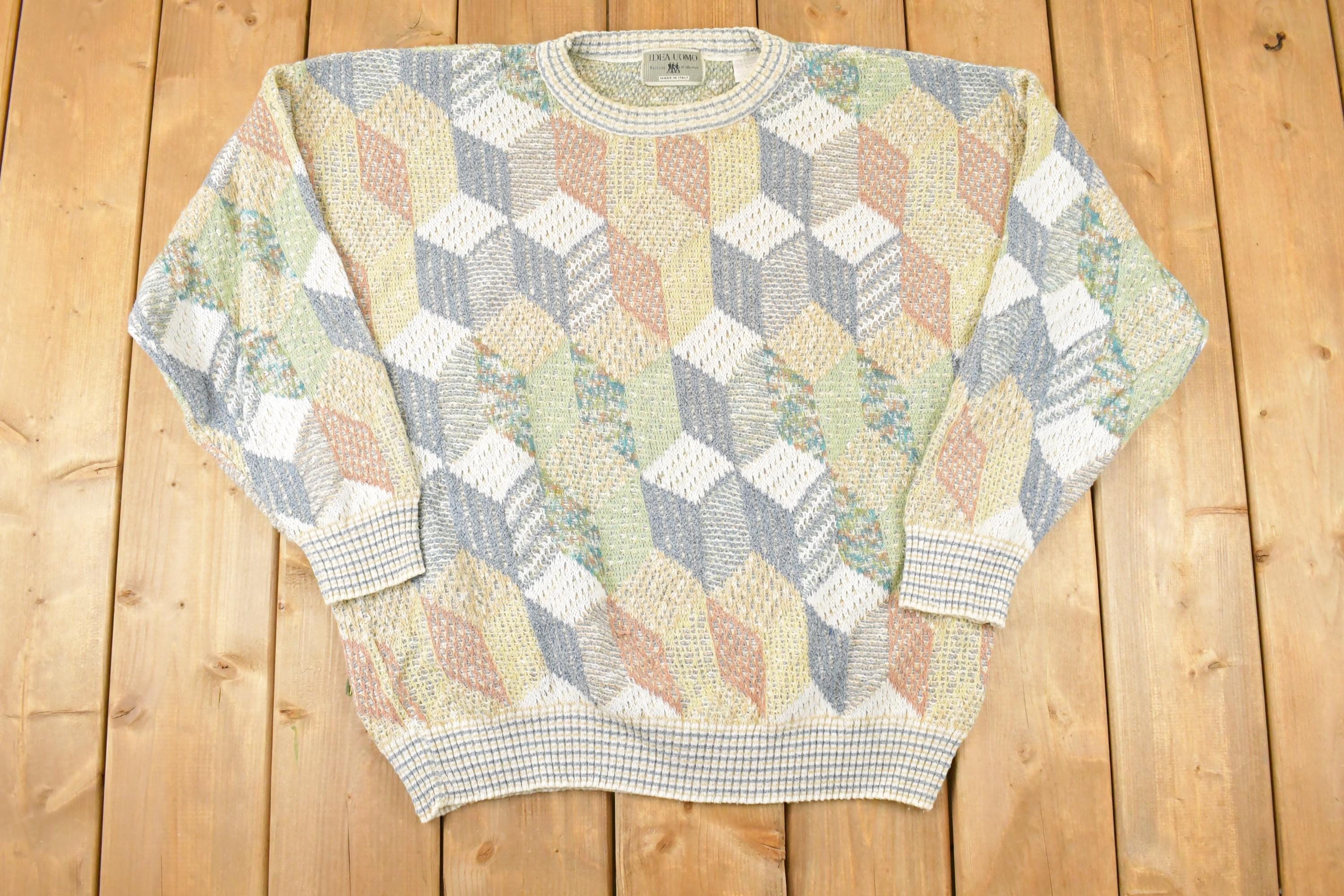 Vintage 1990s Idea Uomo Knit Crewneck Sweater Mens XL  Made In Italy  90s Knitted Sweatshirt  Vintage Preppy Knits