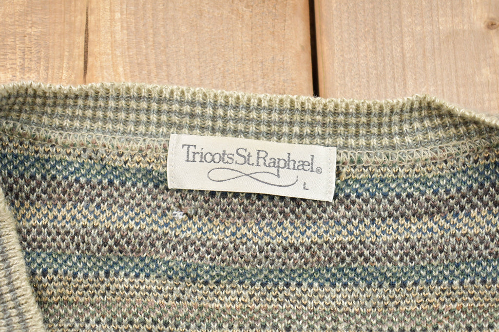 Vintage 1990s Tricot St. Raphael Knitted Sweater  Vintage 90s V-Neck  Pattern Sweater  Outdoor  Hand Knit  Pullover Sweatshirt