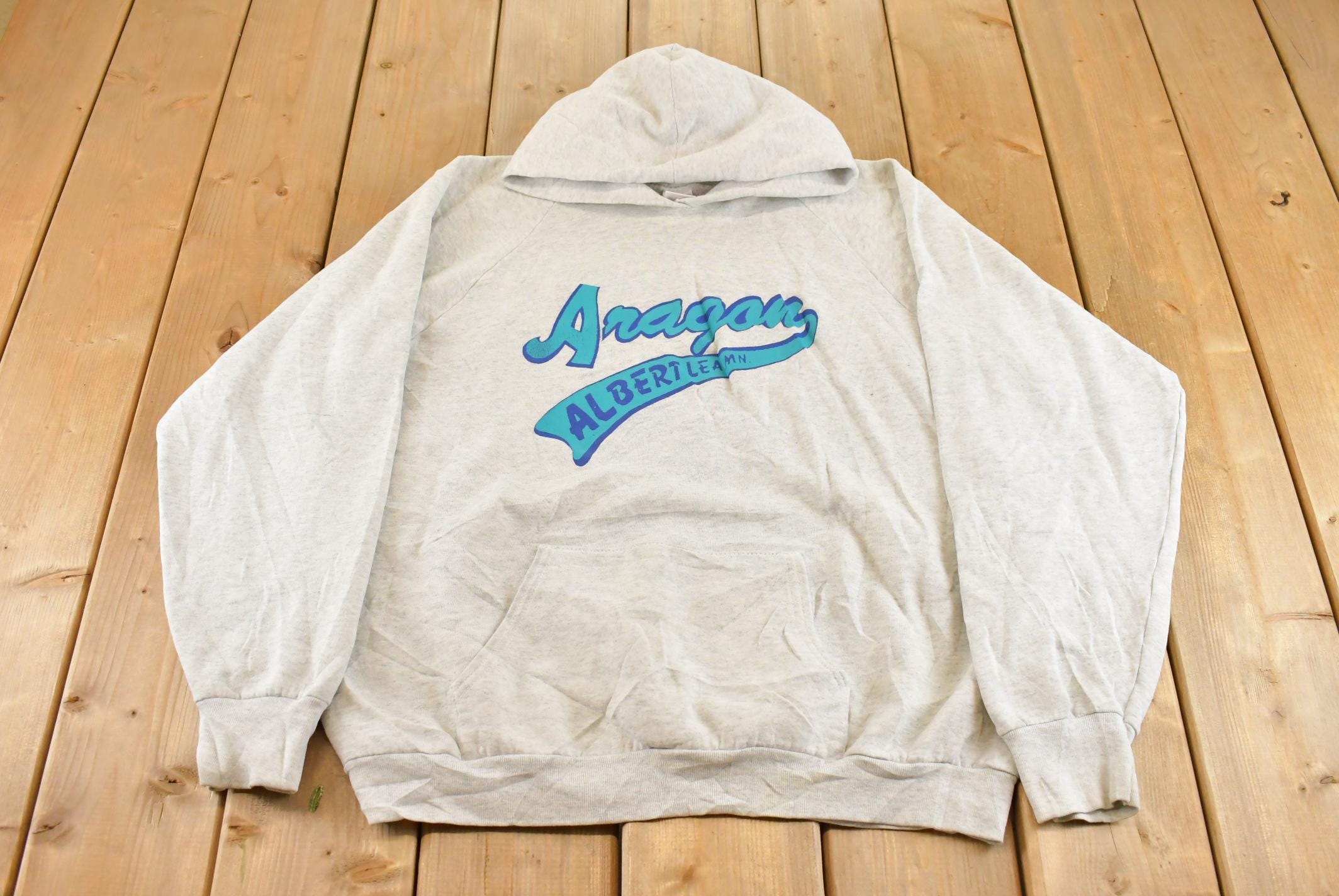 Vintage 1990s Aragon Collegiate Hoodie Sweatshirt Men's XL / NCAA College Spellout / 90s Heavyweight Collegiate Sweater