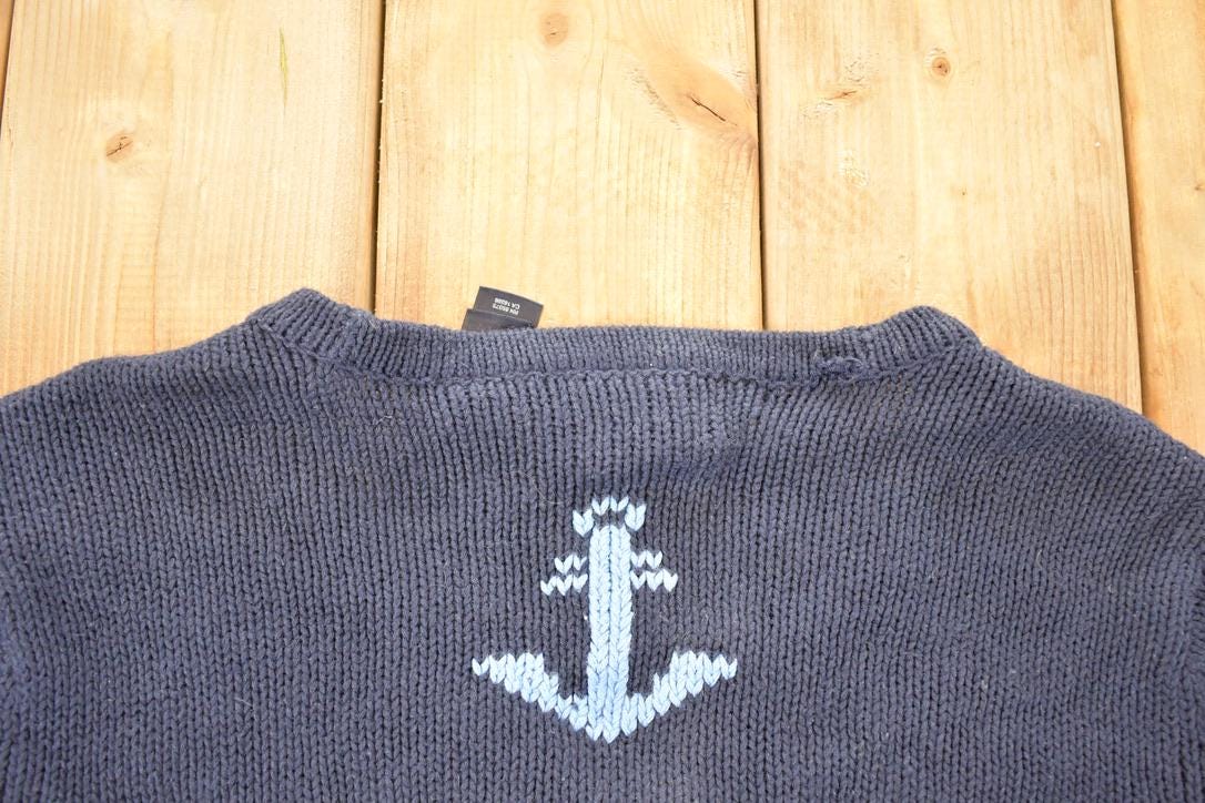 Vintage 1990s Crazy Horse AOP Boating Knit Cardigan Sweater Men's L