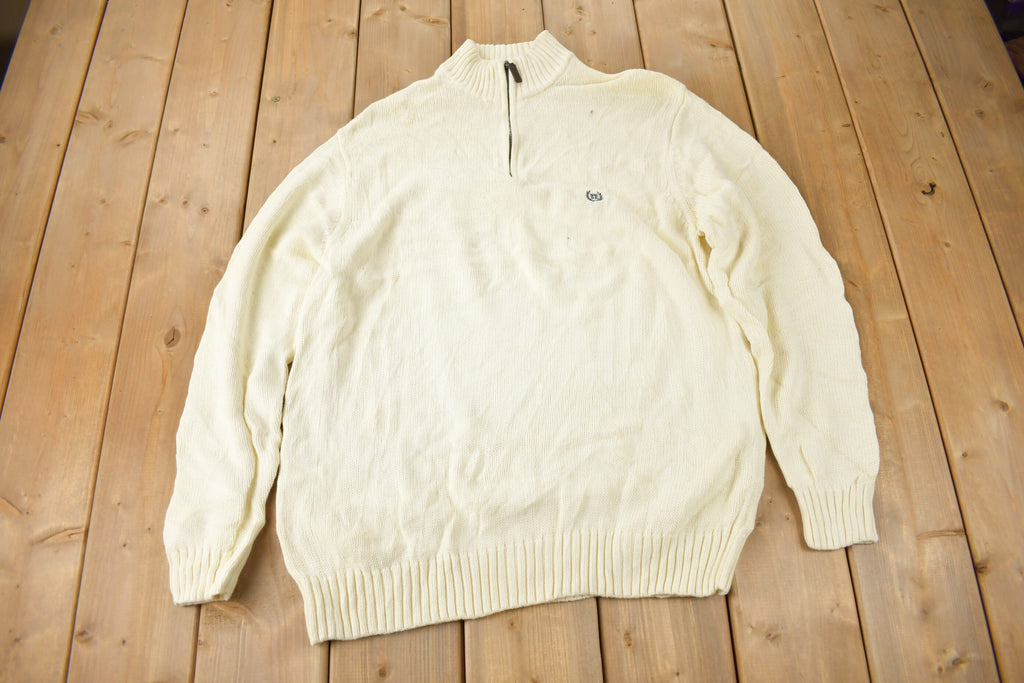 Vintage Y2K Chaps Embroidered Logo Quarter Zip Knit Sweater Size XL