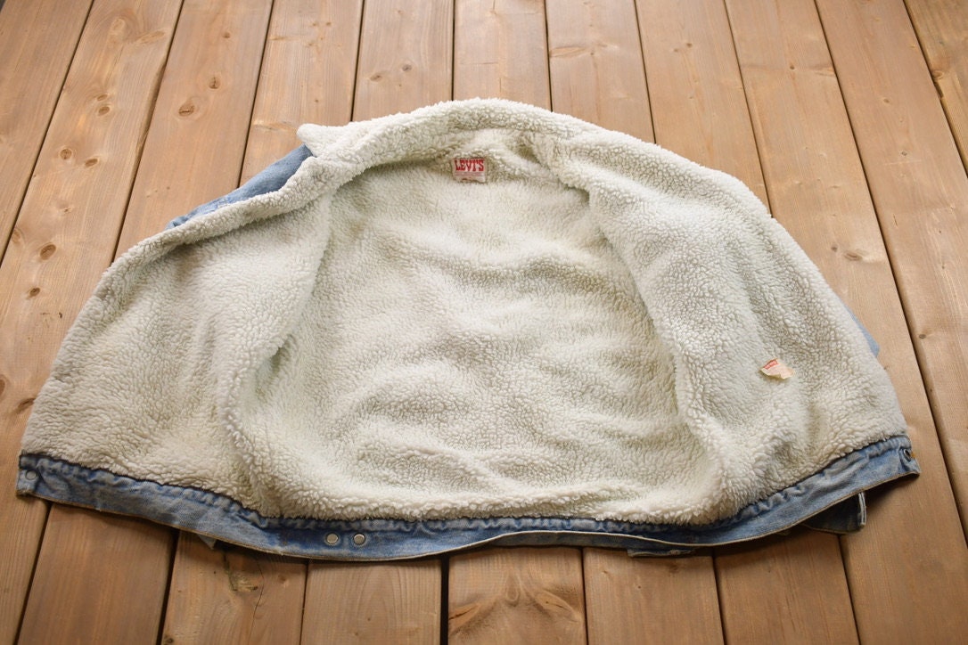 Vintage 1980s Levi's Sherpa Jacket Light Wash Denim