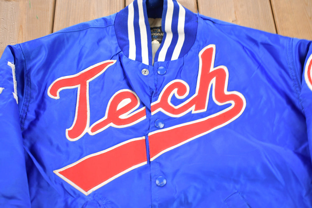 Vintage 1980s Tech Baseball Embroidered Satin Bomber Jacket
