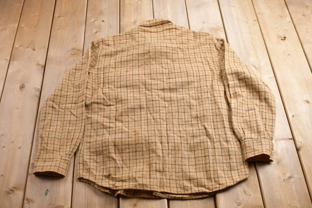 Vintage 1990s Sears Plaid Wool Flannel Button Up Shirt