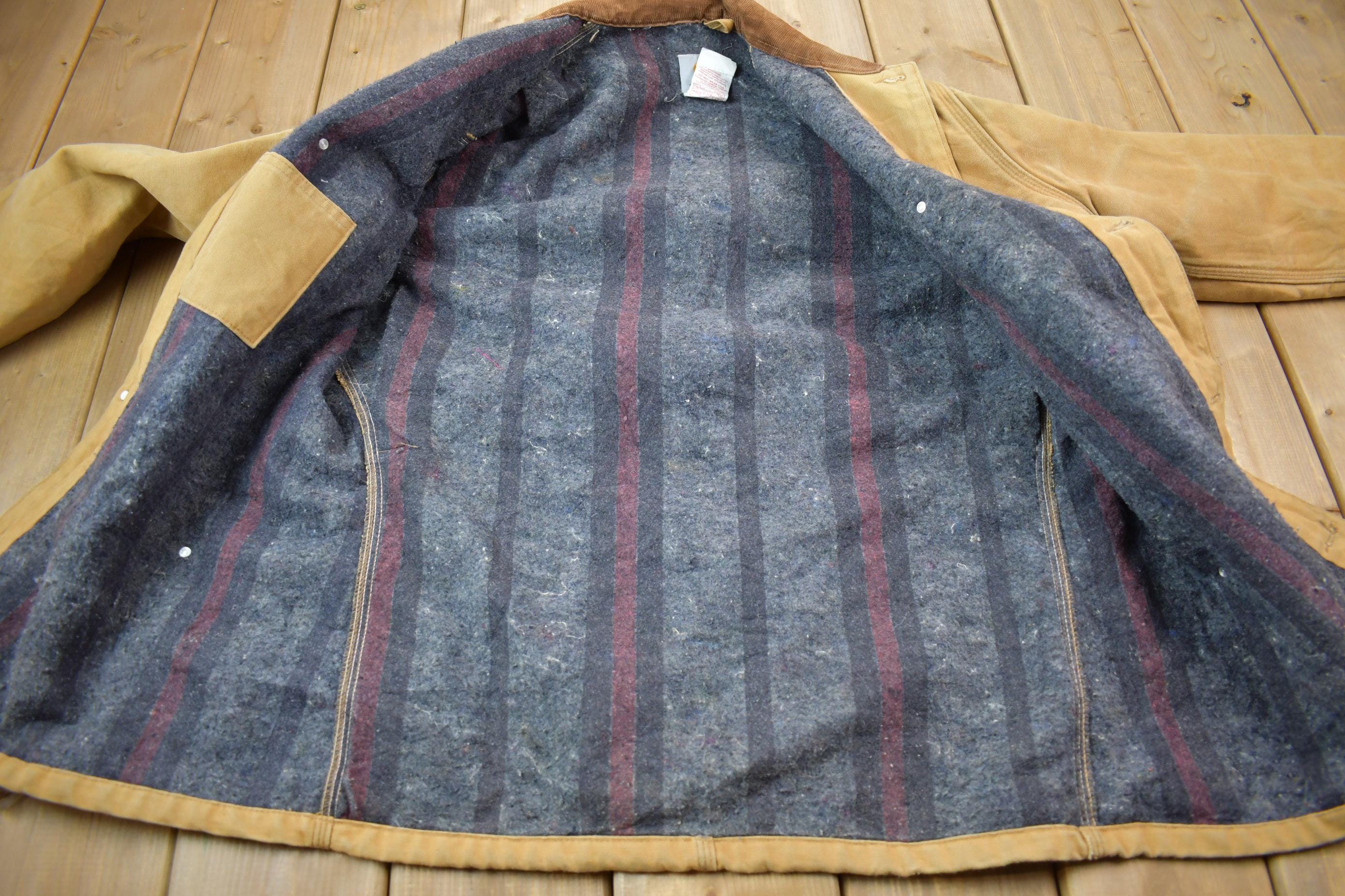 Vintage 1990s Carhartt Blanket Lined Button up Chore Coat Made In USA Size 44 Tall