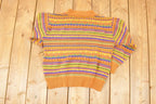 Vintage 1990s Jean Cox Striped Knit Crewneck Sweater Women's L