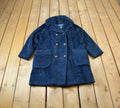 Vintage 1980s Blue Button Up Faux Fur Coat