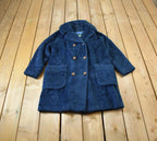 Vintage 1980s Blue Button Up Faux Fur Coat