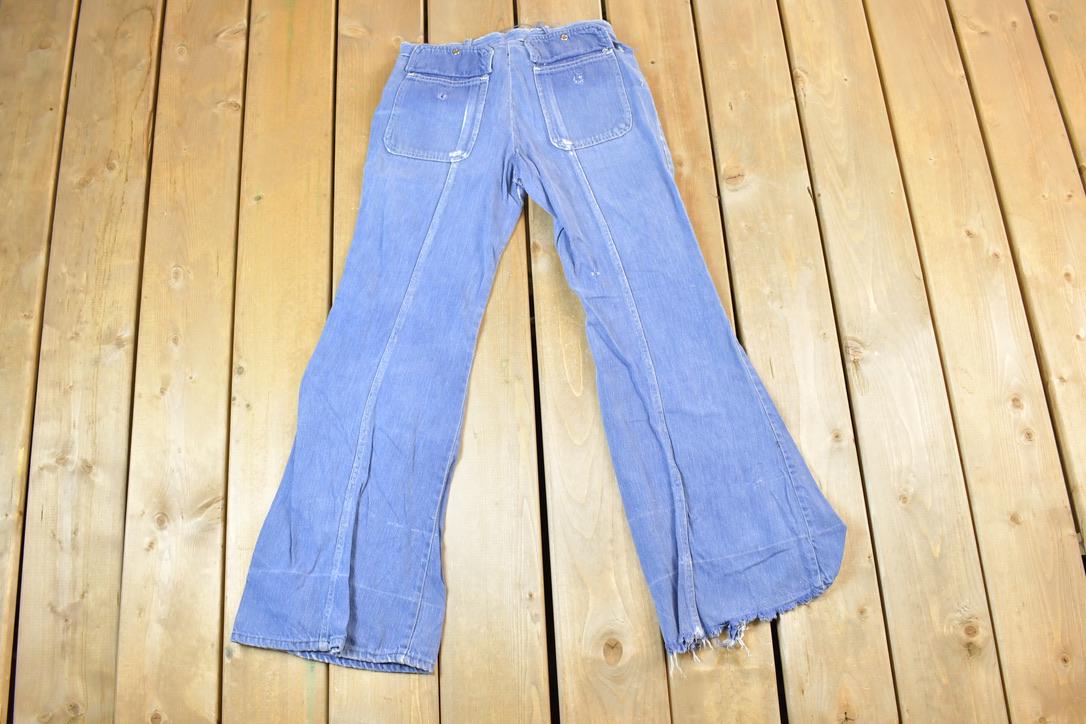 Vintage 1960s Bell Bottom Denim Festival Hippie Jeans Size 28 x 28 Made In USA