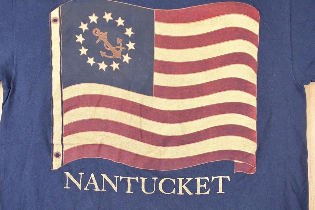 Vintage 1990s Nantucket Souvenir Flag Travel T-Shirt Men's M