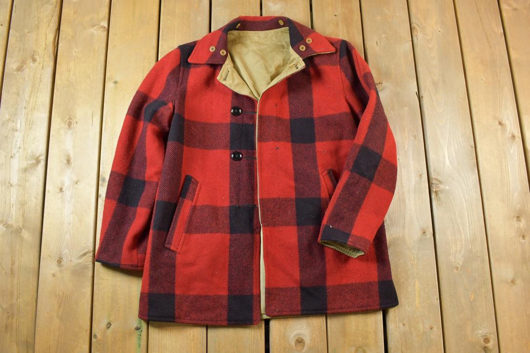 Vintage 1940s Plaid Lumberjack Reversible Midweight Jacket