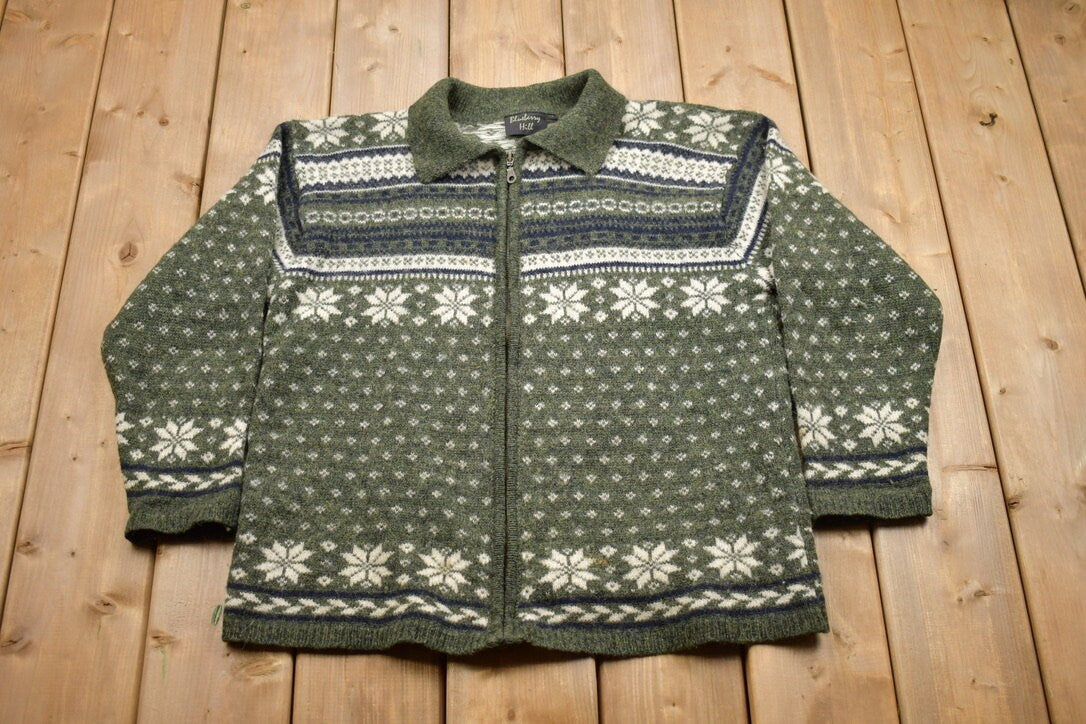 Vintage 1990s Blueberry Hill Zip Up Knitted Sweater /
