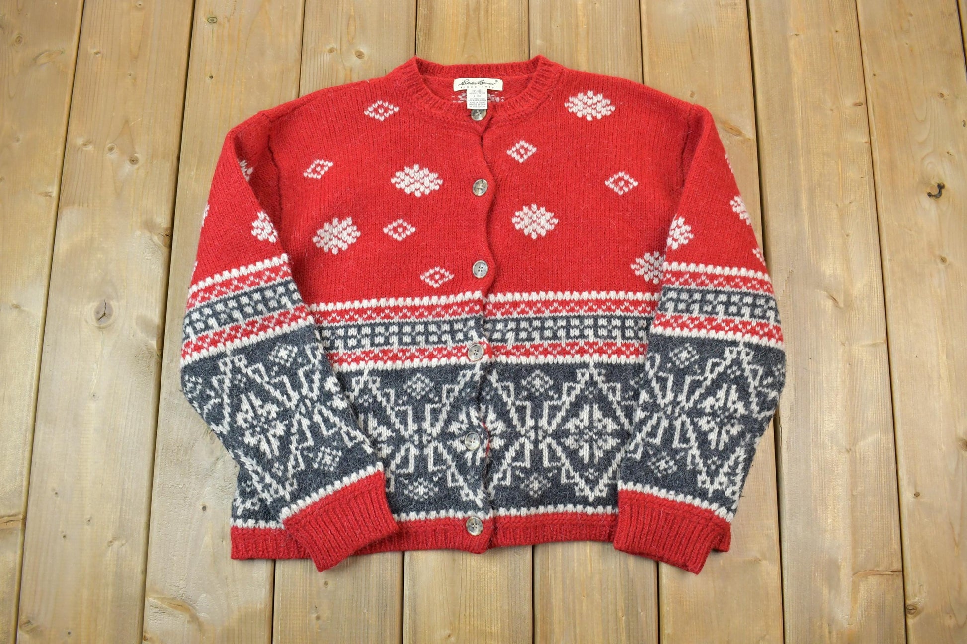 Vintage 1990s Eddie bauer 80% Wool Knit Sweater / Vintage 90s Button Up / Outdoorsman / Vintage Knit / Winter Sweatshirt