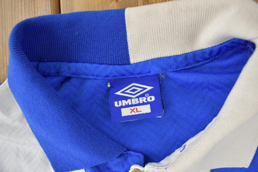 Vintage 1990s Blue & White Umbro Soccer Jersey Made In Canada Size XL