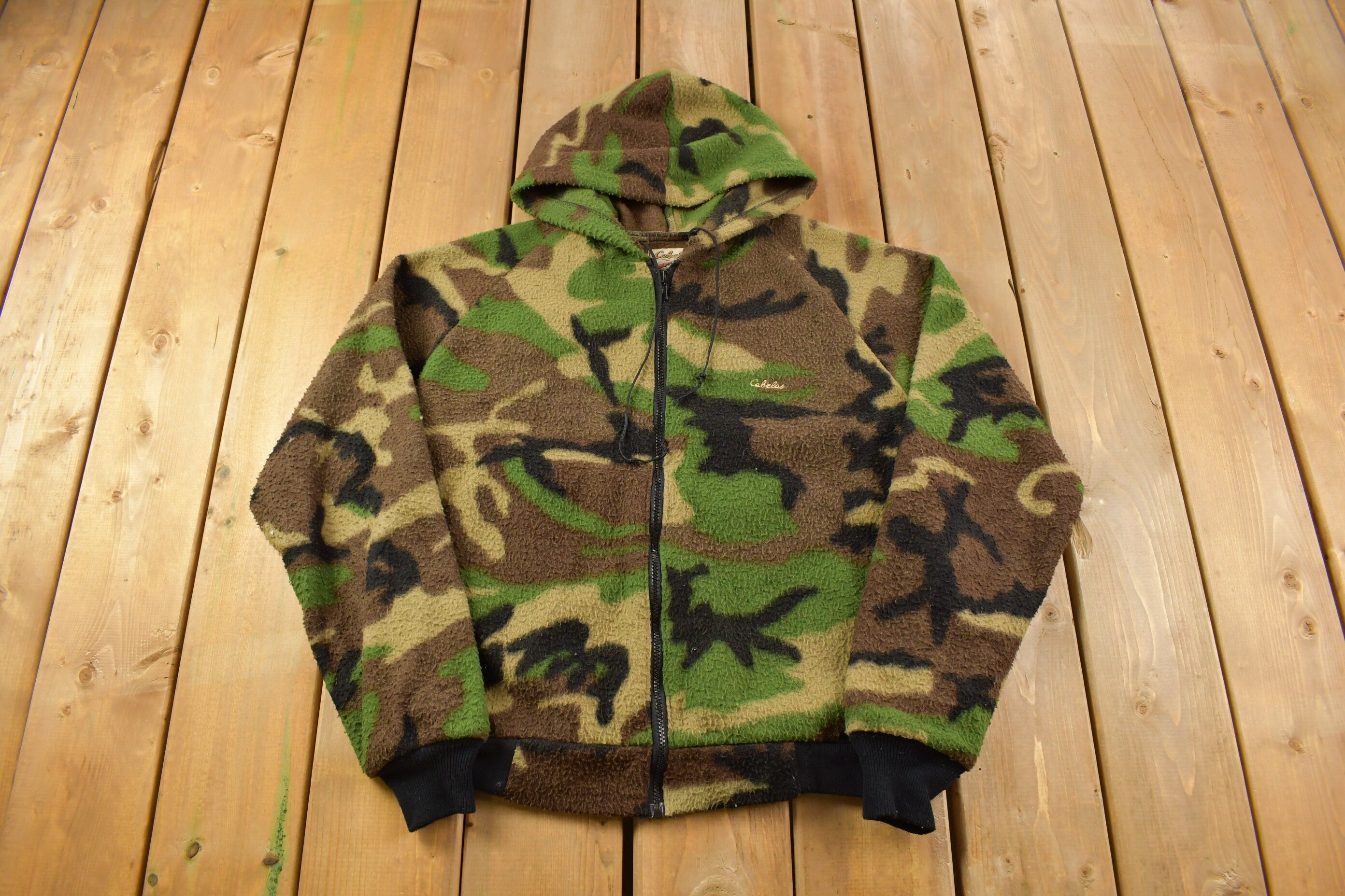 Vintage 1990s Woodland Camo Cabela's Fleece Hoodie & Pants Size Medium