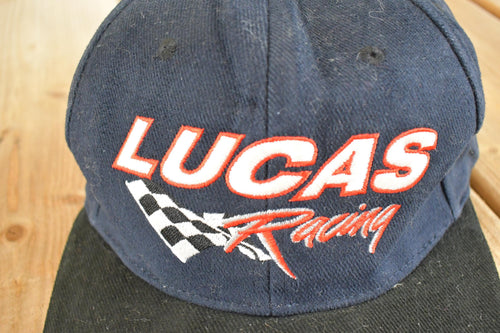 Vintage 1990s Lucas Racing Snapback Autograph Hat / 90's Embroidered Race Car Cap