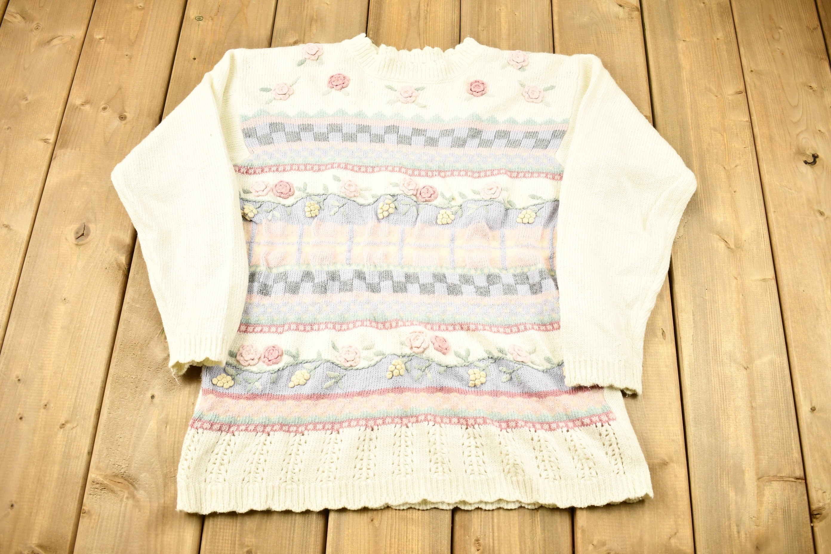 Vintage 1990s Jantzen Classics Hand Embroidered Knitted Sweater