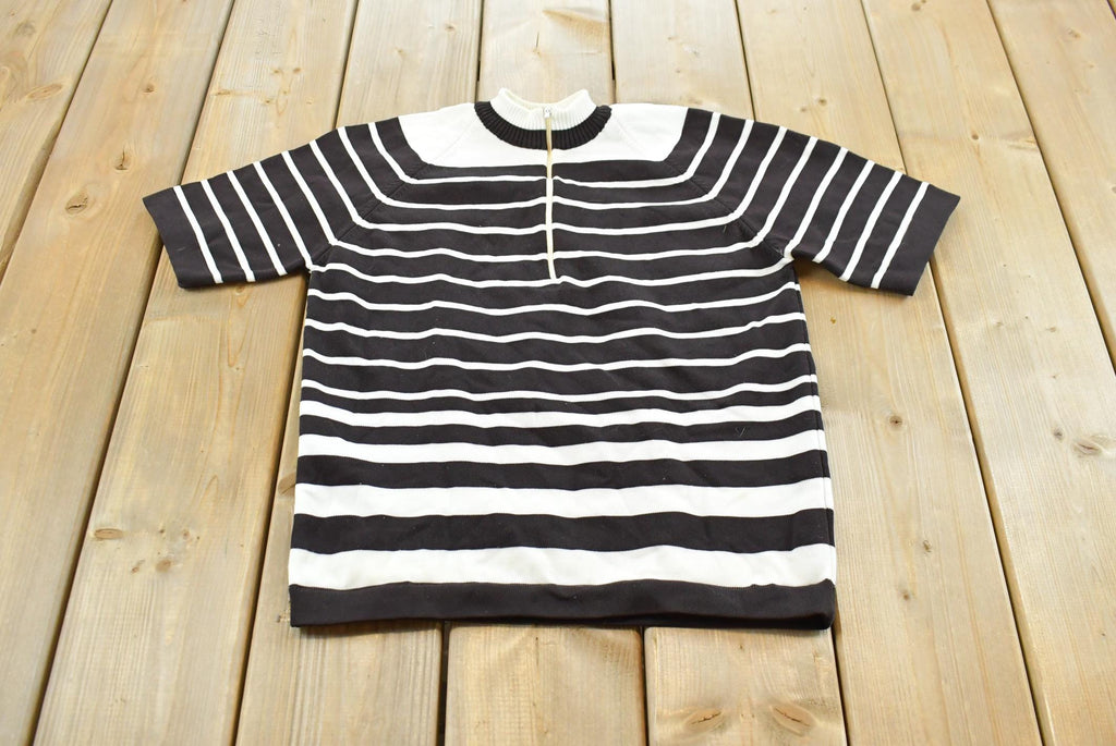 True Vintage 1970s Miss Holly Short Sleeve Quarter Zip Knit Polyester Sweater T-Shirt Womens S /
