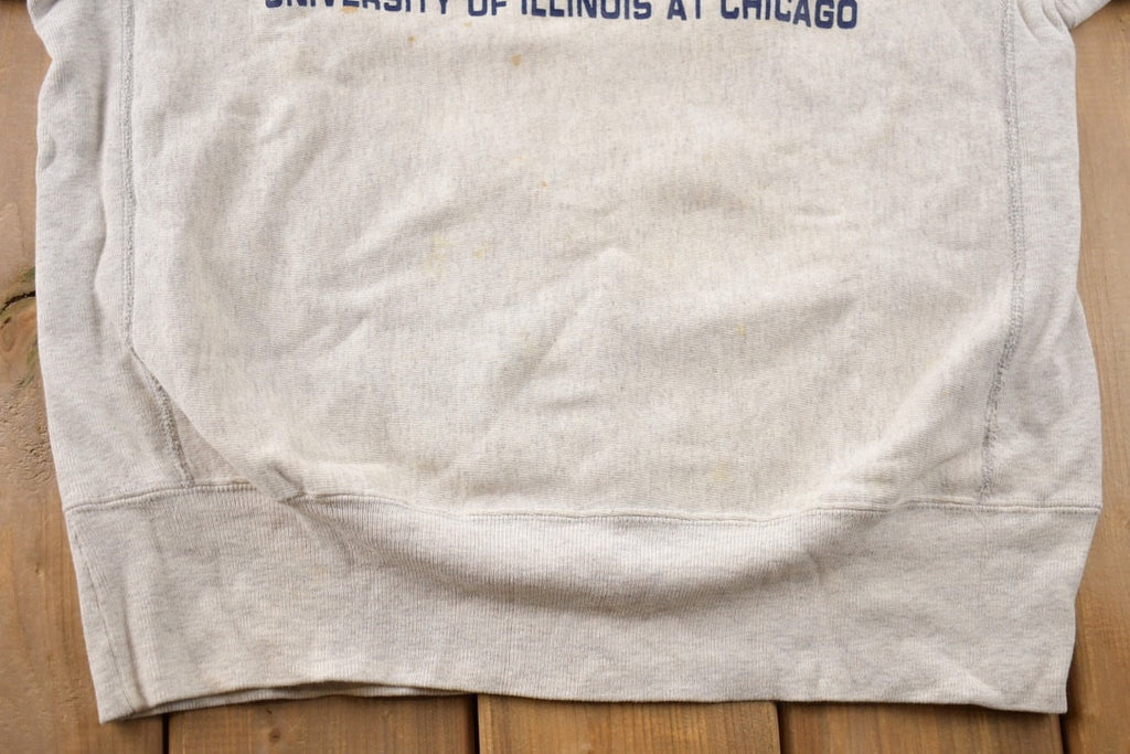 Vintage 1990s UIC University Of Illinois Champion Reverse Weave Crewneck  Collegiate Sweatshirt  Sportswear  Made In USA  Distressed