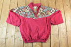 Vintage 1990s Euro Joy Floral Embroidered Quarter Zip Crewneck Sweatshirt