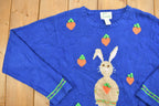 Vintage 1990s Easter Bunny Knitted Christmas Sweater  90s Holiday Crewneck  Winter Wear  Double Sided  Cute  Funny  Holiday Theme