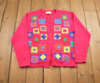 Vintage 1990s Bechamel Patchwork PinkKnit Cardigan Sweater