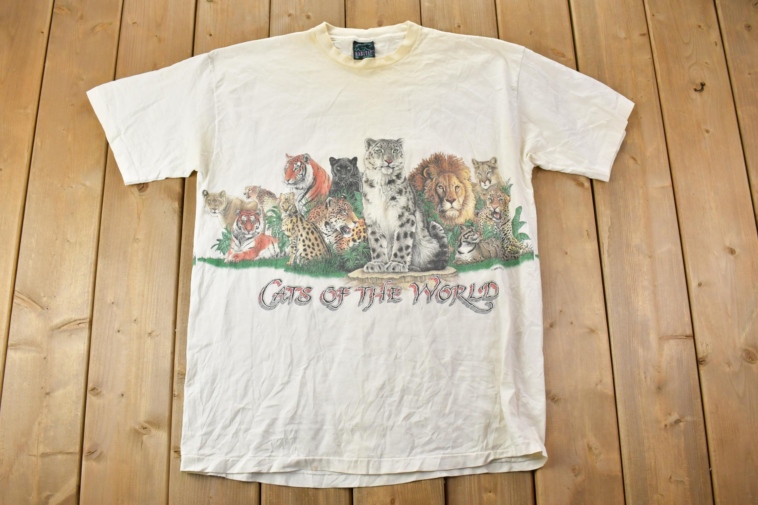Vintage 1990s Habitat Cats Of the World Theme Graphic T-Shirt