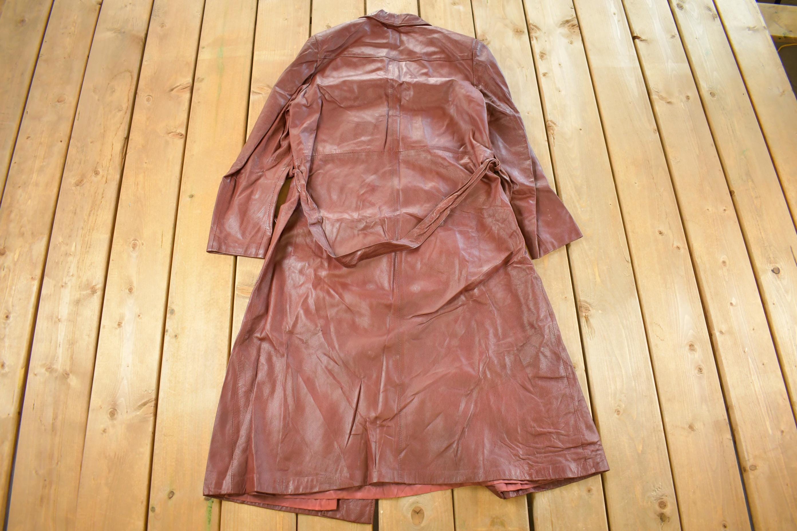 Vintage 1980s Ami Leather Trench Coat Women's Small
