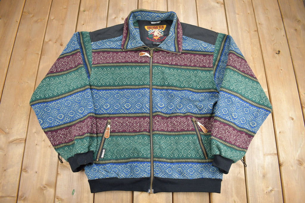 Vintage 1990s Obermeyer Ski Wear Fleece Sweater / Outdoorsman / 90s Sweater / Streetwear / Hiking / Fleece Zip up / Pattern