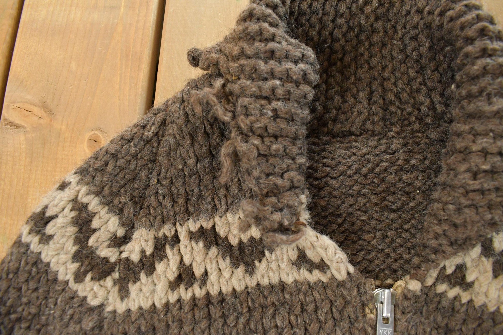 Vintage 1970s Cowichan Full Zip Hand Knit Sweater Men's Large