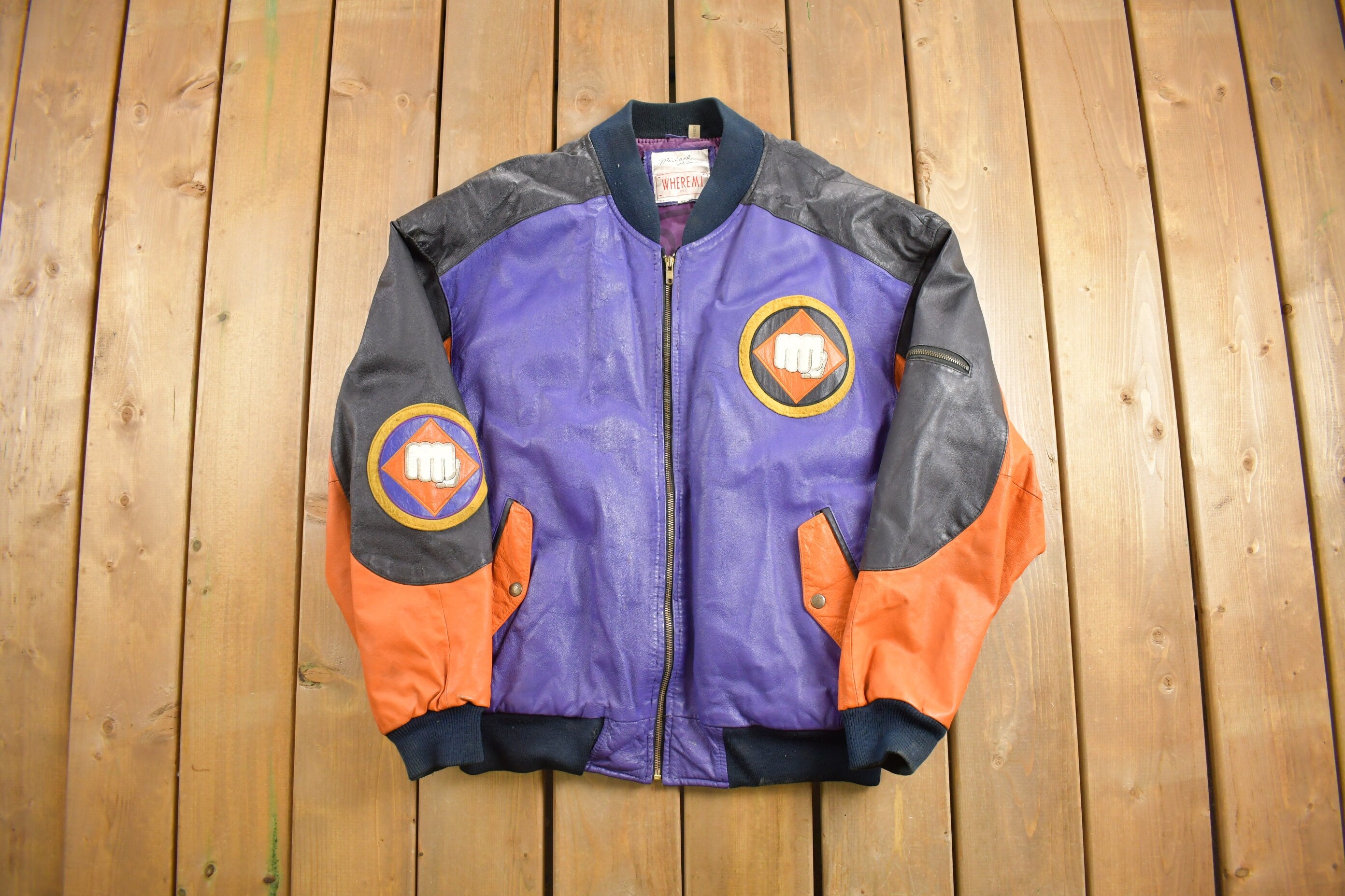 Vintage 1990s Micheal Hoban Martial Arts Patchwork Leather Jacket