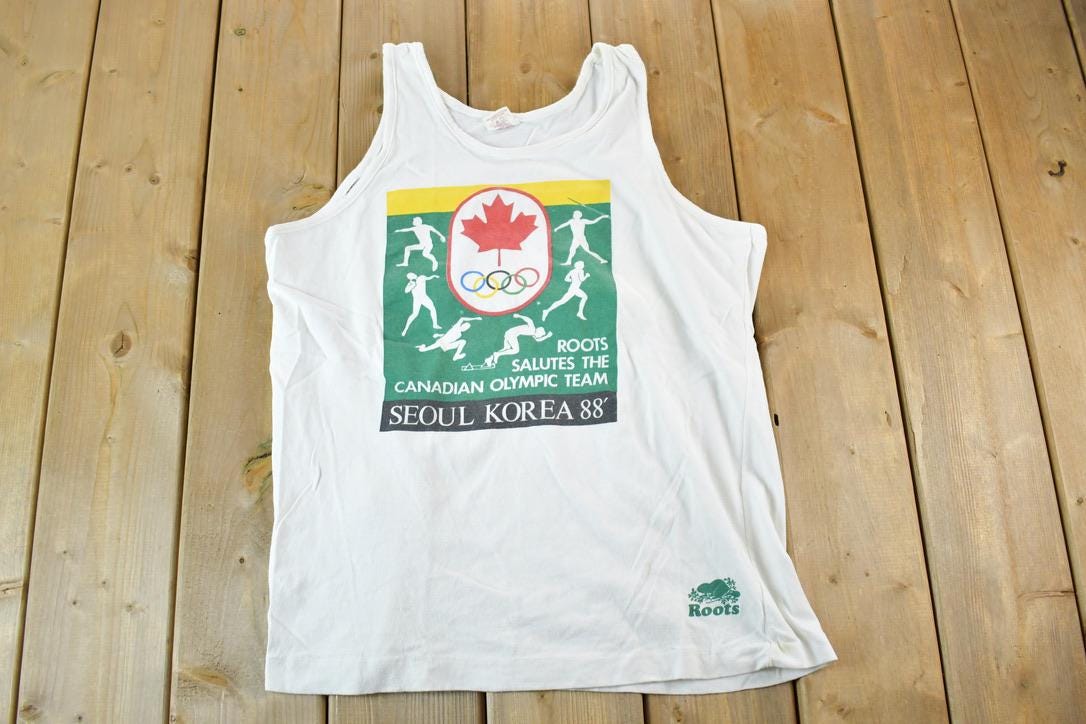 Vintage 1988 Roots Olympics Seoul Korea Graphic Tank Top