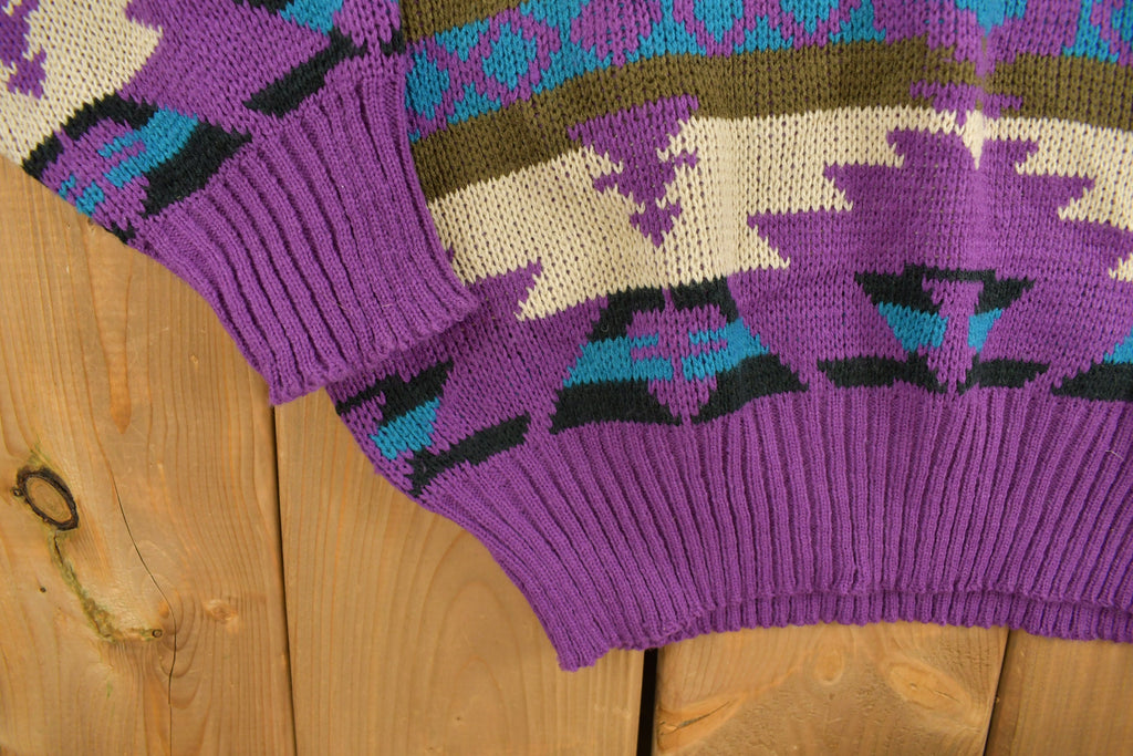 Vintage 1990s Trend Basics Knitted Chevron Geometric Crewneck Sweater  Vintage 90s Crewneck  All Over Pattern  Abstract Pattern