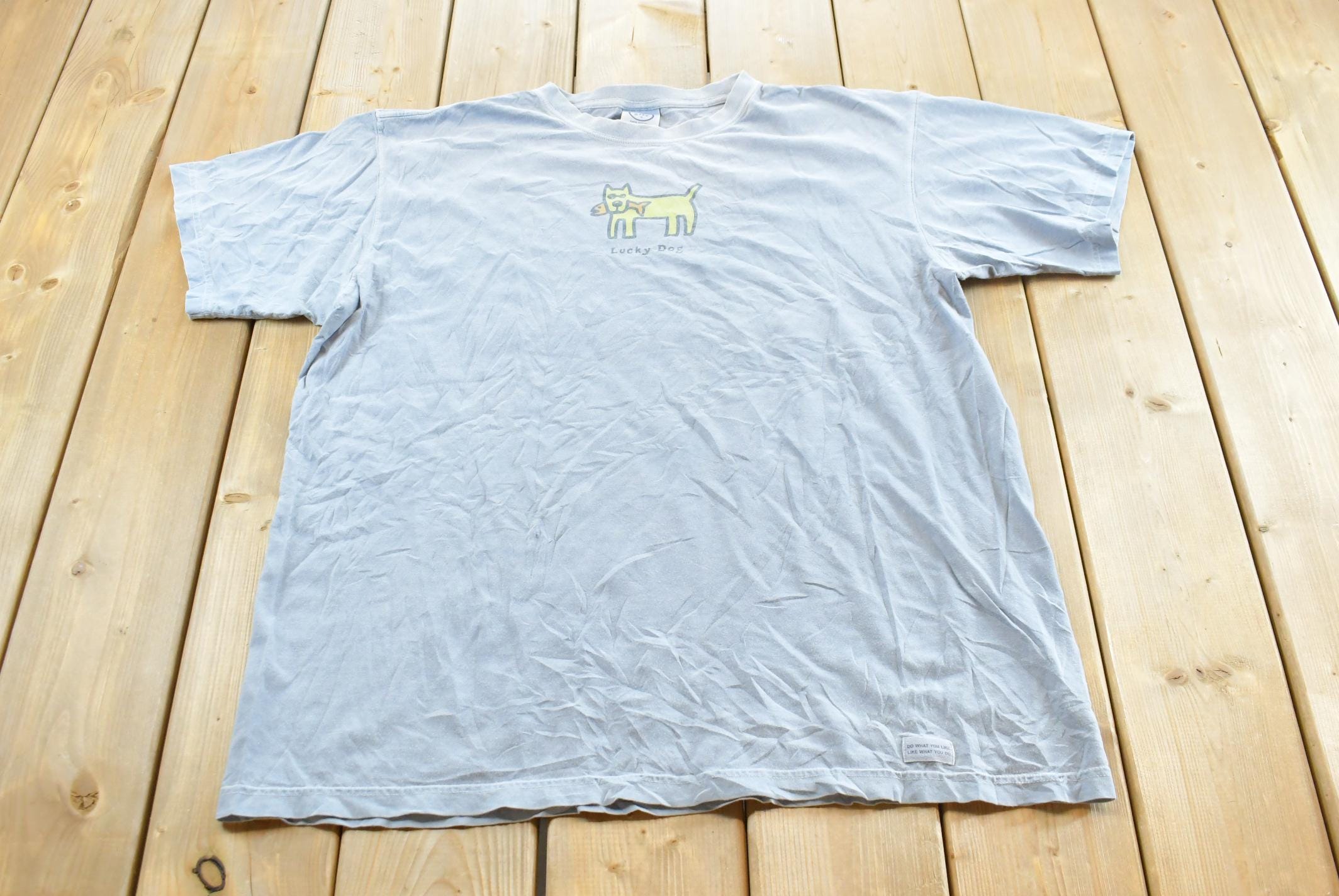 Vintage 1990s Life Is Good Lucky Dog T-Shirt Men's 2XL / 90s Streetwear / Basics / Essentials / Animal Tee