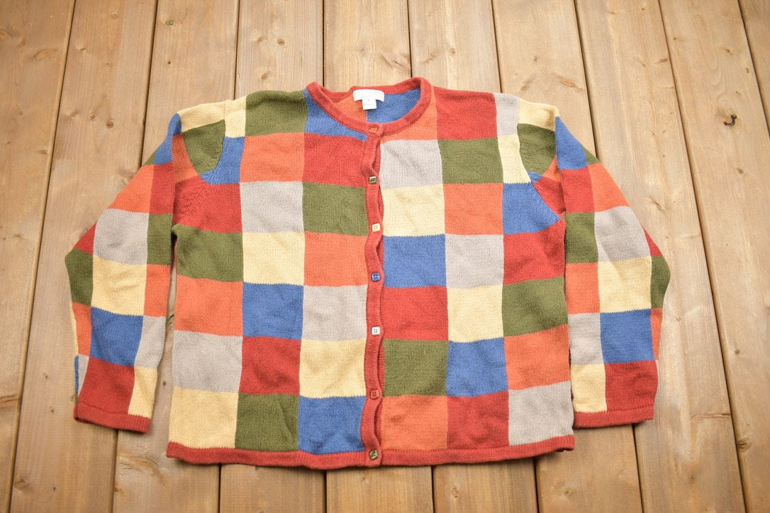 Vintage 1990s Christopher And Banks Checkered Knitted Cardigan Sweater