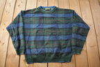 Vintage 1990s Croft & Barrow Plaid Knit Crewneck Sweater /