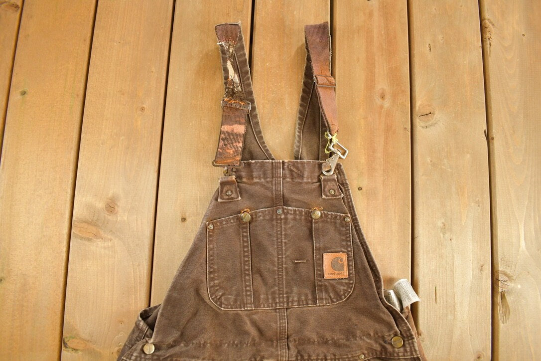 Vintage 1990s Carhartt Chocolate Brown Double Knee Canvas Overalls Size 38 x 30