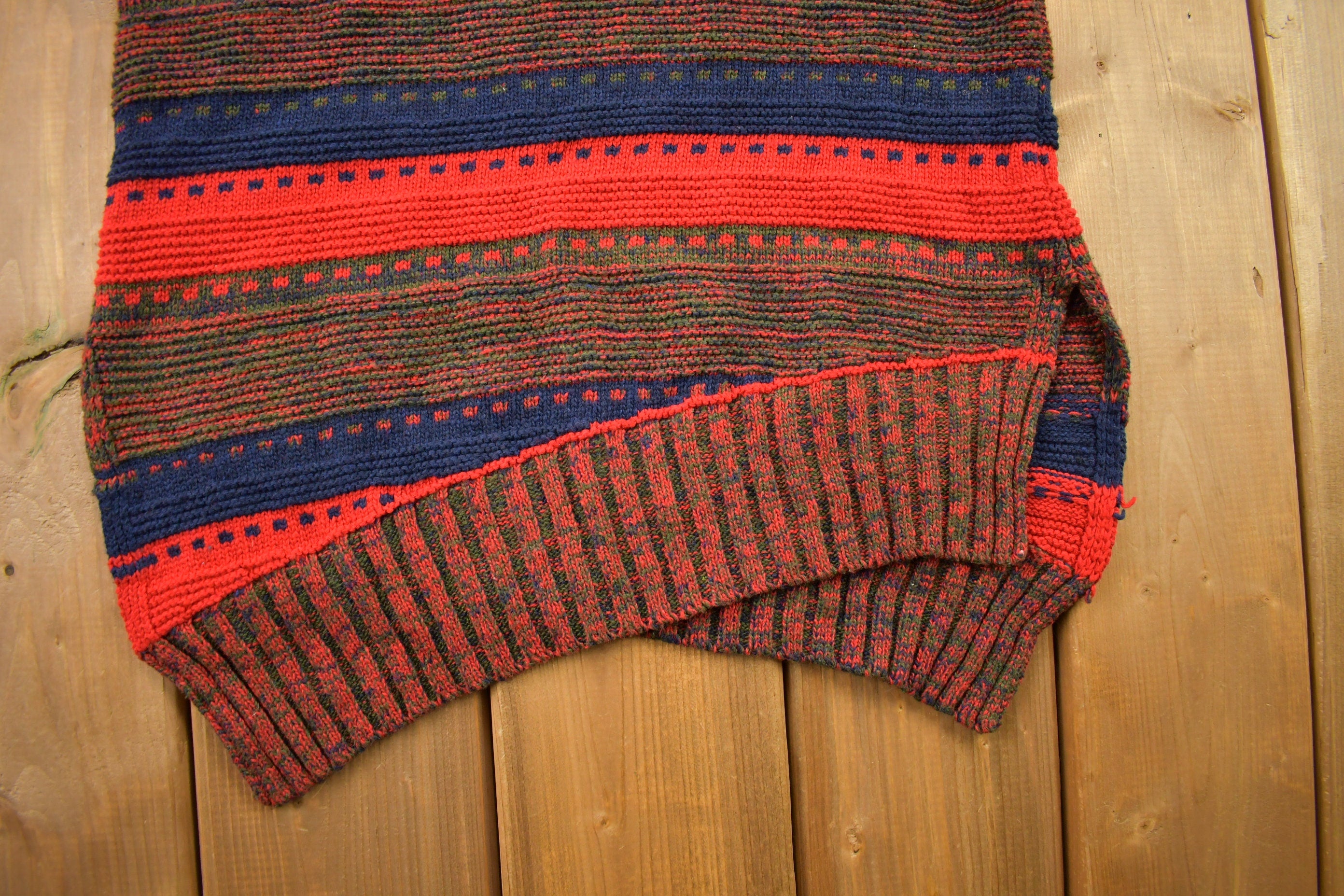 Vintage 1990s Long Striped Knitted Turtleneck Sweater / Vintage 90s Knit / All Over Pattern / Colorful Sweatshirt / Abstract Pattern