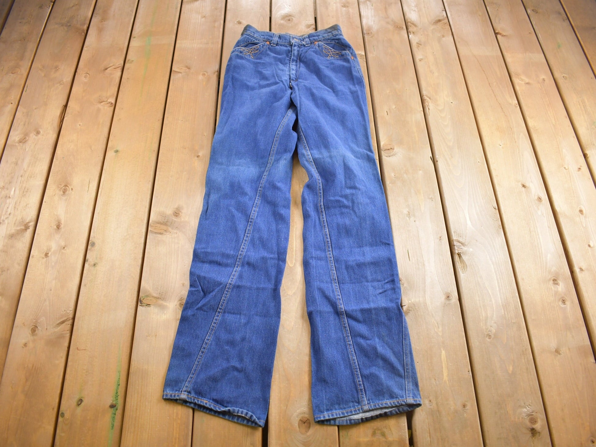 Vintage 1970s Levi's Orange Tab Embroidered Jeans Size 24 x 32