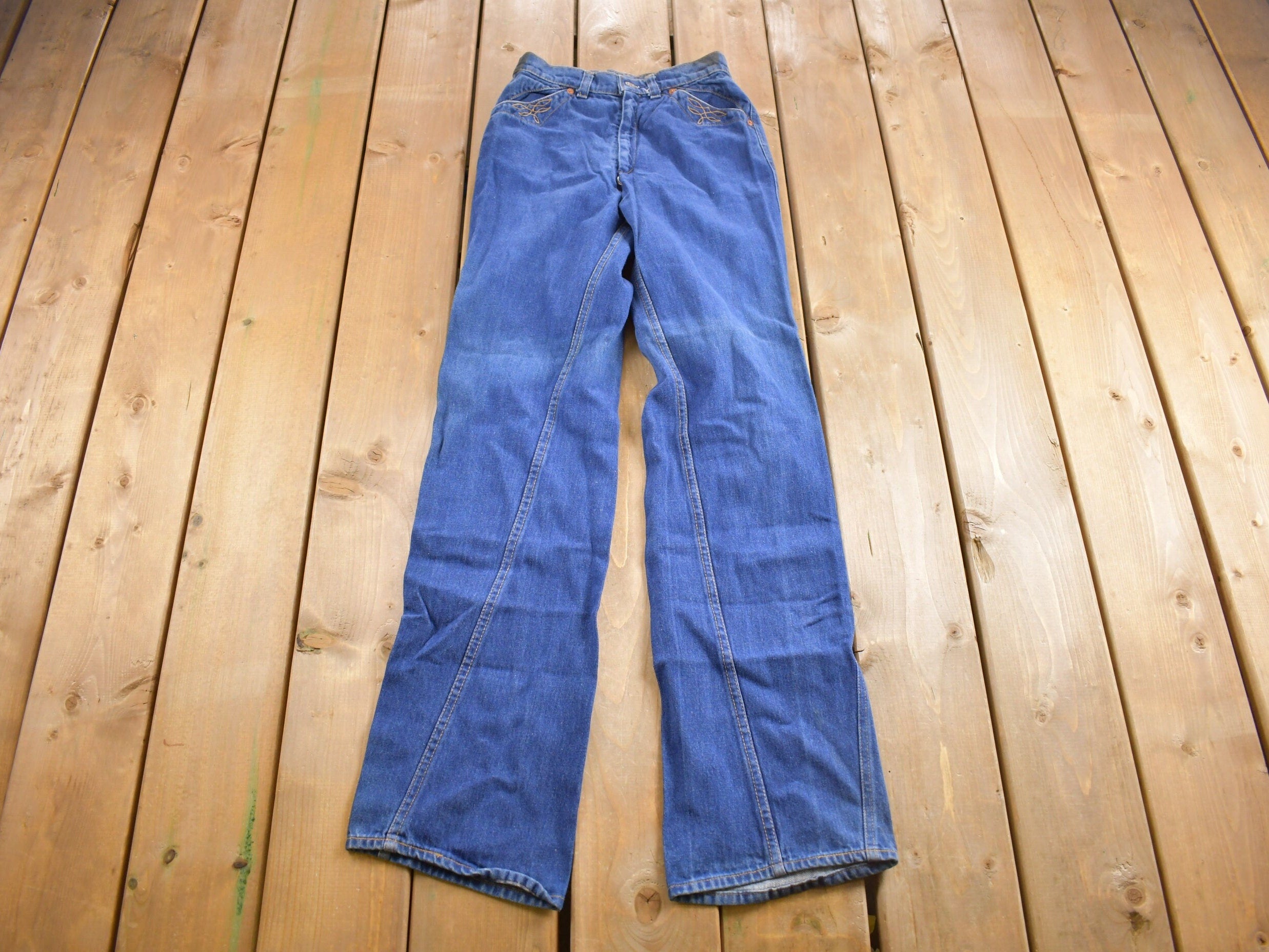 Vintage 1970s Levi's Orange Tab Embroidered Jeans Size 24 x 32