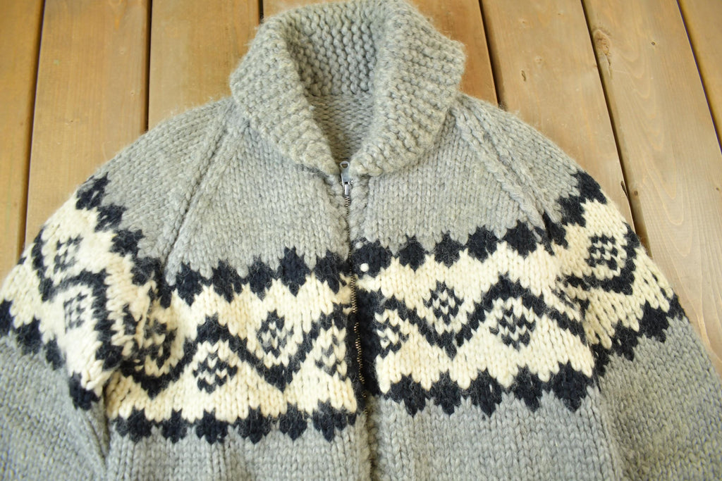Vintage 1950s Hand-Knit Grey Cowichan Sweater