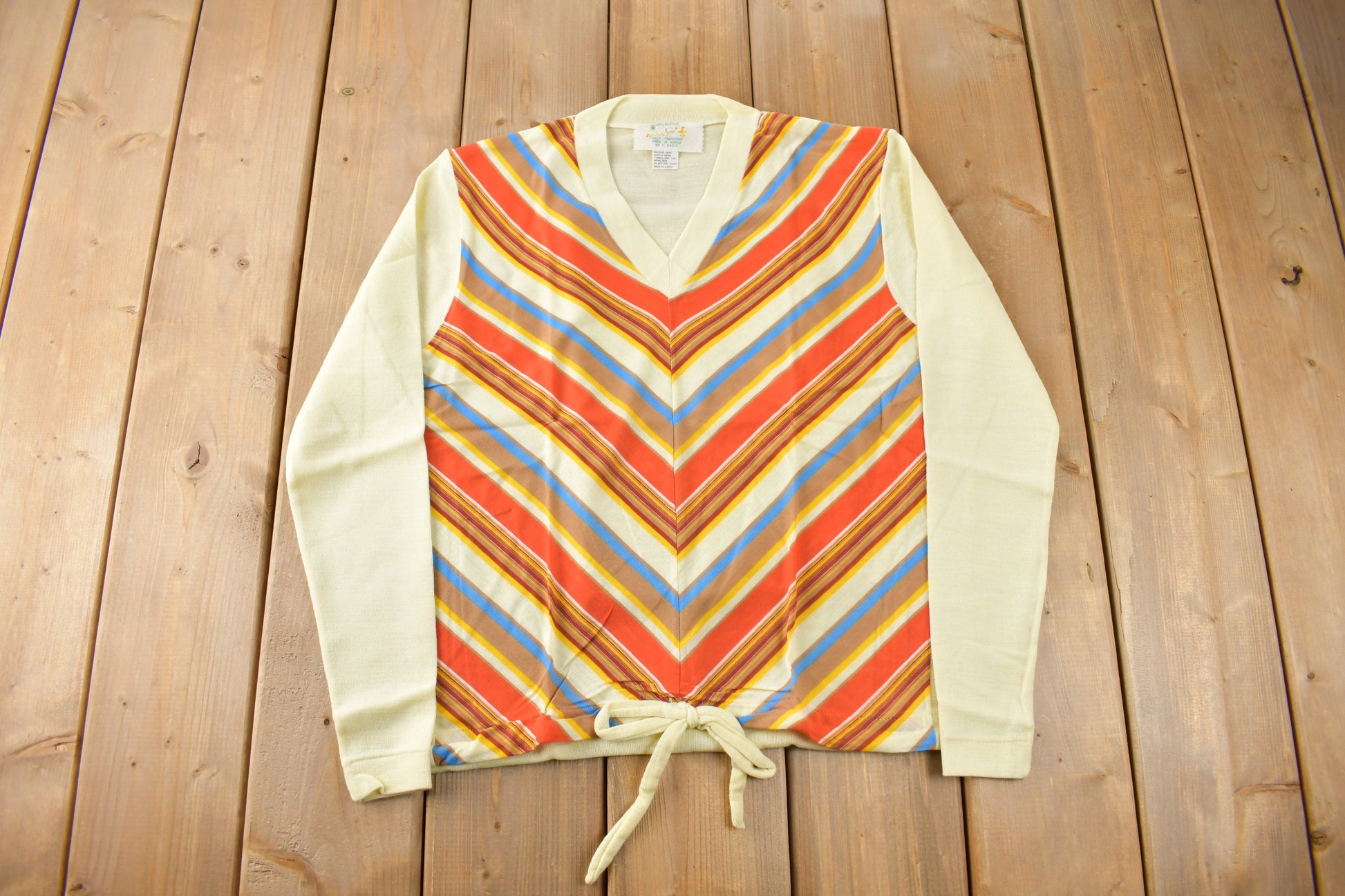 True Vintage 1960s Deadstock Helen Sue Long Sleeve Psychedelic Nylon Blouse Knit Sport Top