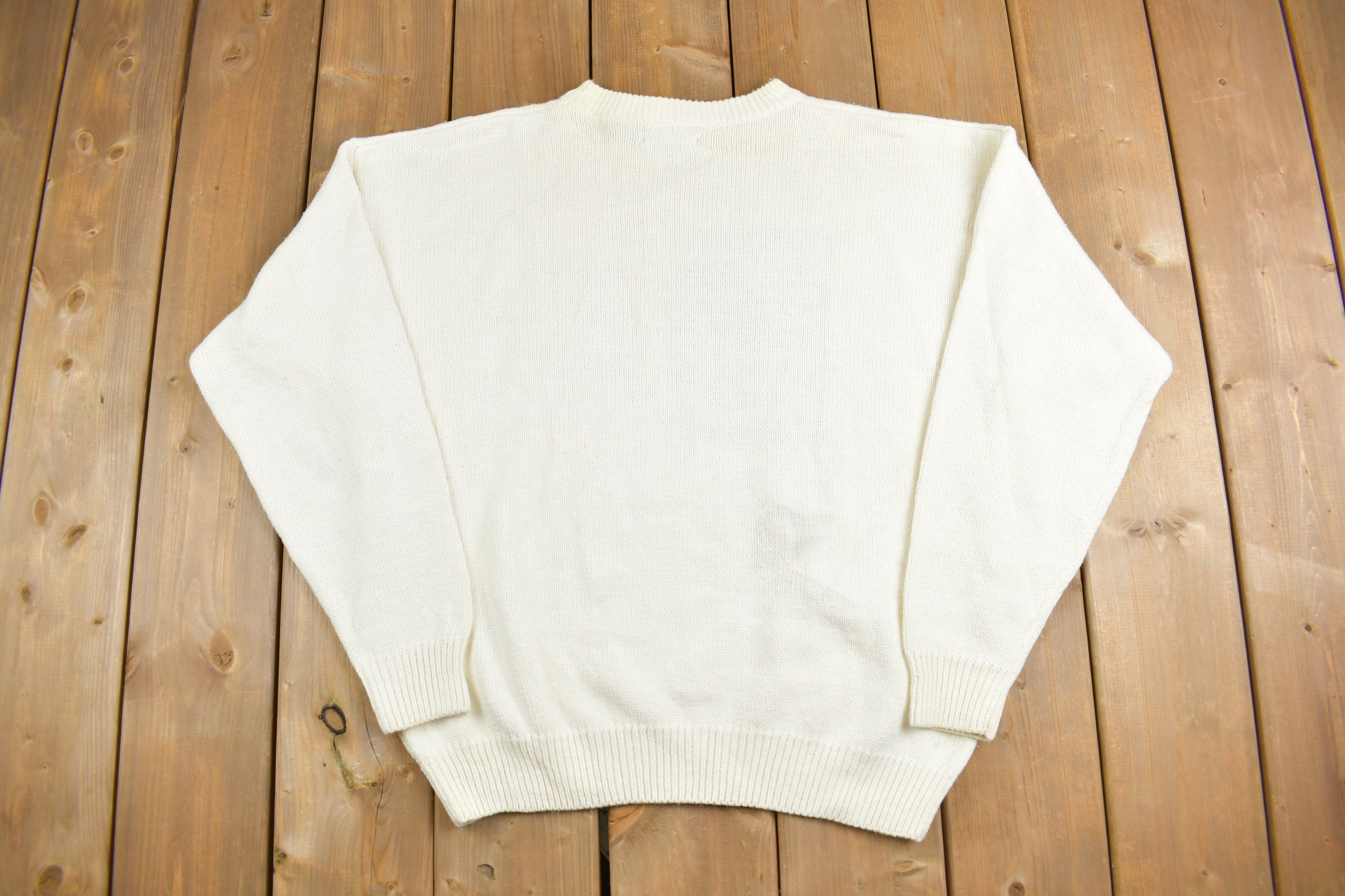 Vintage 1990s Structure Embroidered Knit Crewneck Sweater