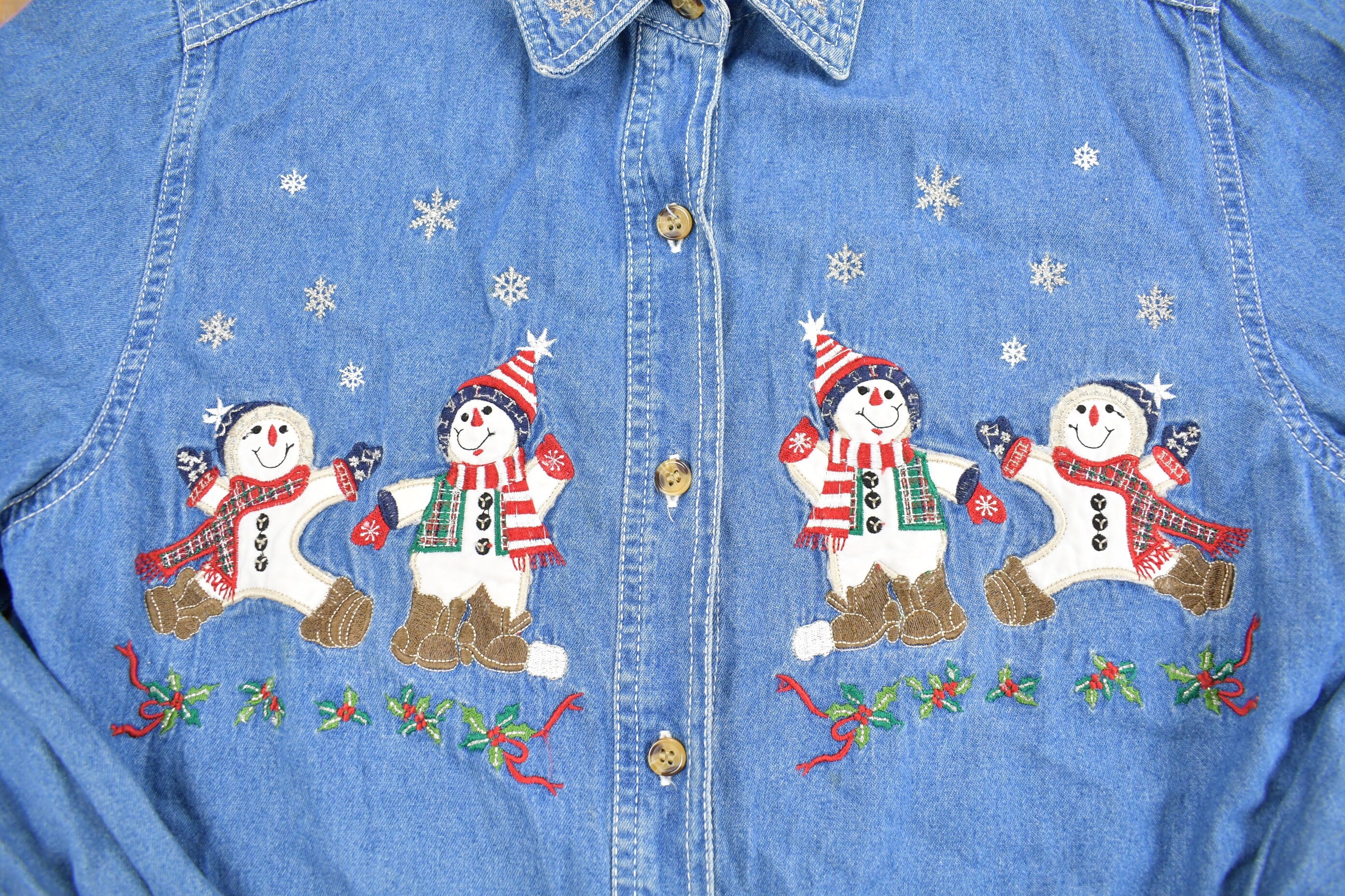 Vintage 1990s Bobbie Brooks Cute Denim Embroidered Button Up Shirt