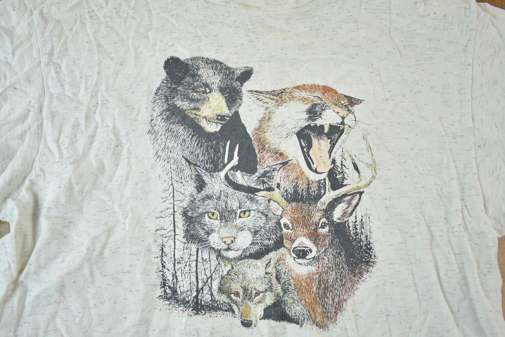 Vintage 1990s Forest Animals Outdoorsman Wolf T-Shirt Mens L