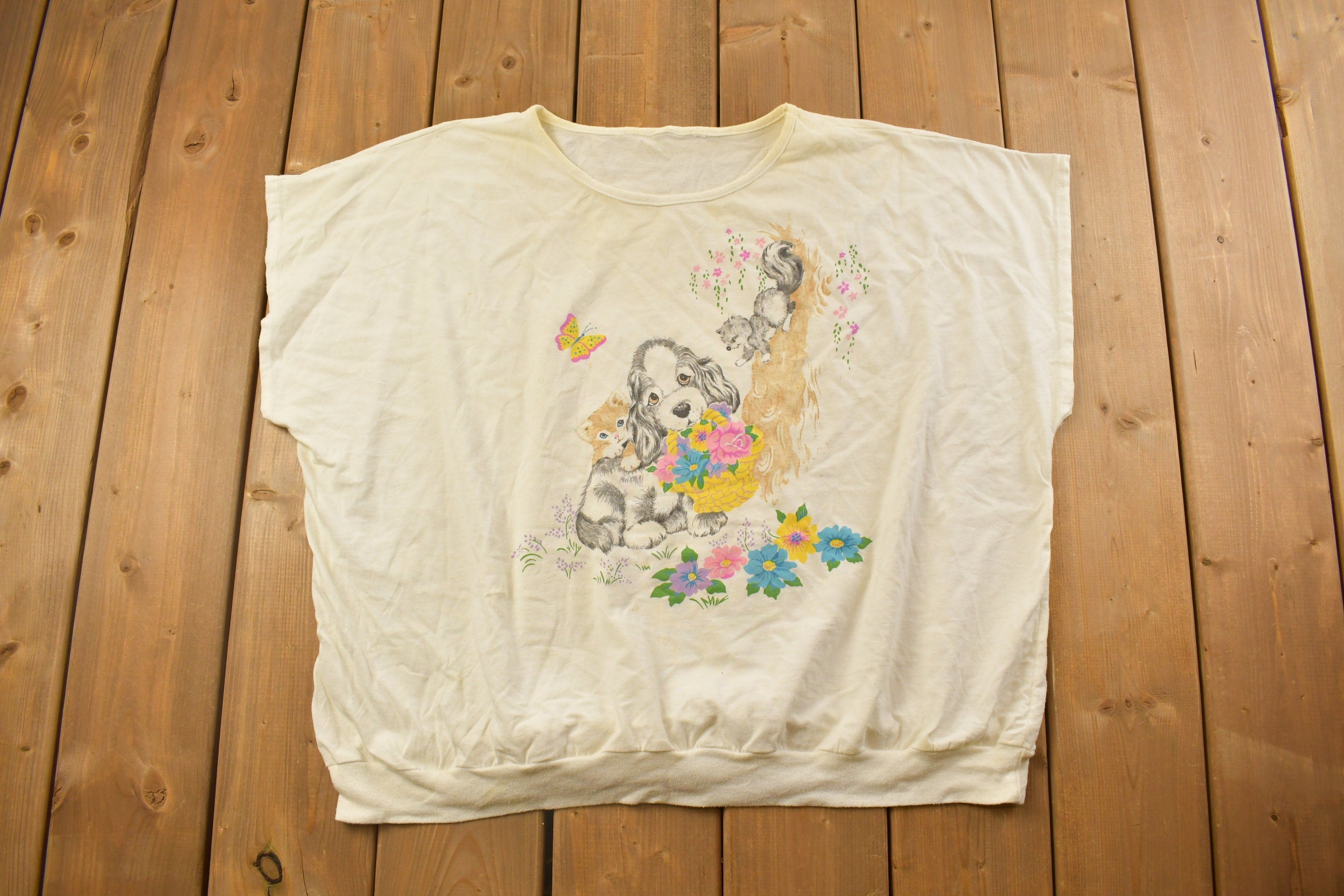 Vintage 1990s Cute Animals Graphic Sleeveless T Shirt