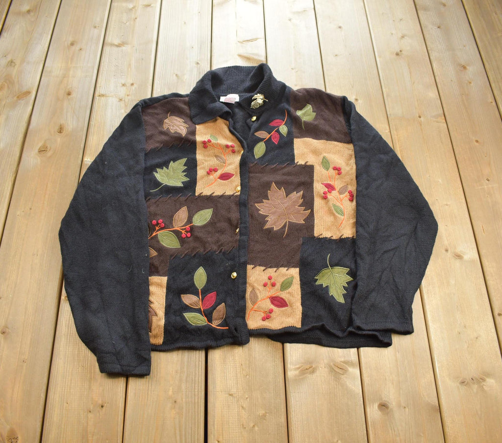 Vintage 1990s Crystal Kobe Fall Weather Embroidered Knit Cardigan Sweater