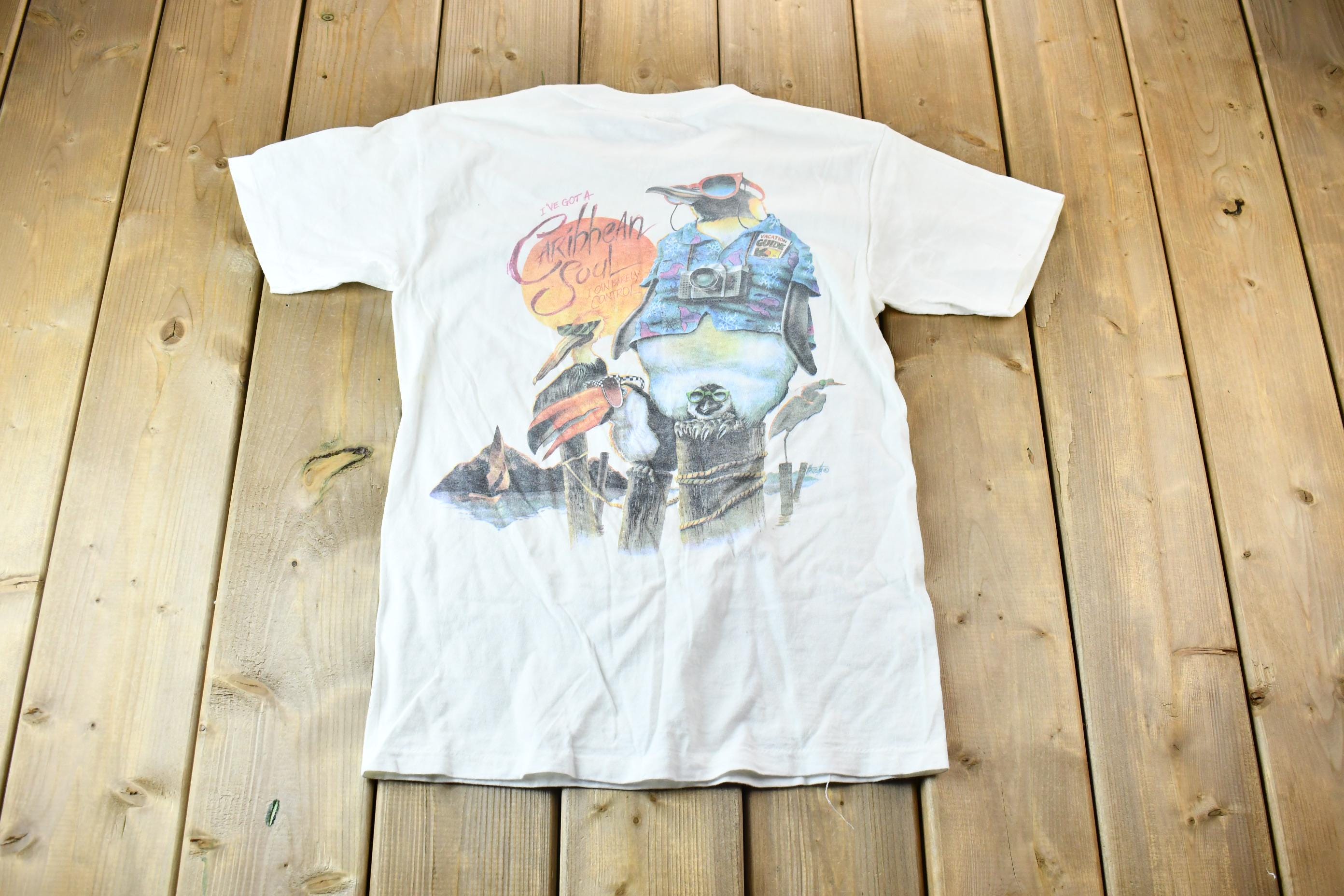 Vintage 1990s Jimmy Buffett's Caribbean Soul Tourist Penguin Souvenir Single Stitch Graphic T-Shirt