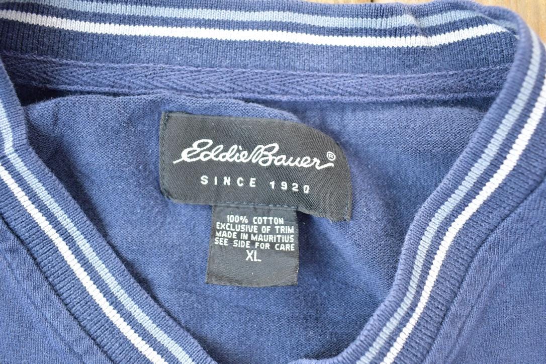 Vintage 1990s Eddie Bauer V Neck Sweatshirt  90s Crewneck  Made In USA  Streetwear  Embroidered
